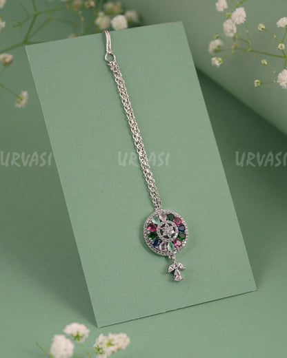 Rhodium-Polish Floral AD Stone Chutty CH 132