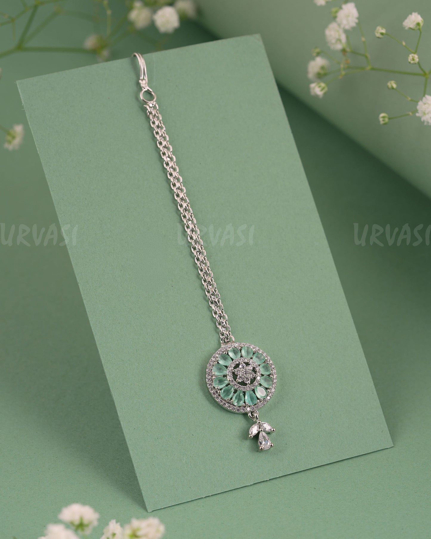 Rhodium-Polish Floral AD Stone Chutty CH 132