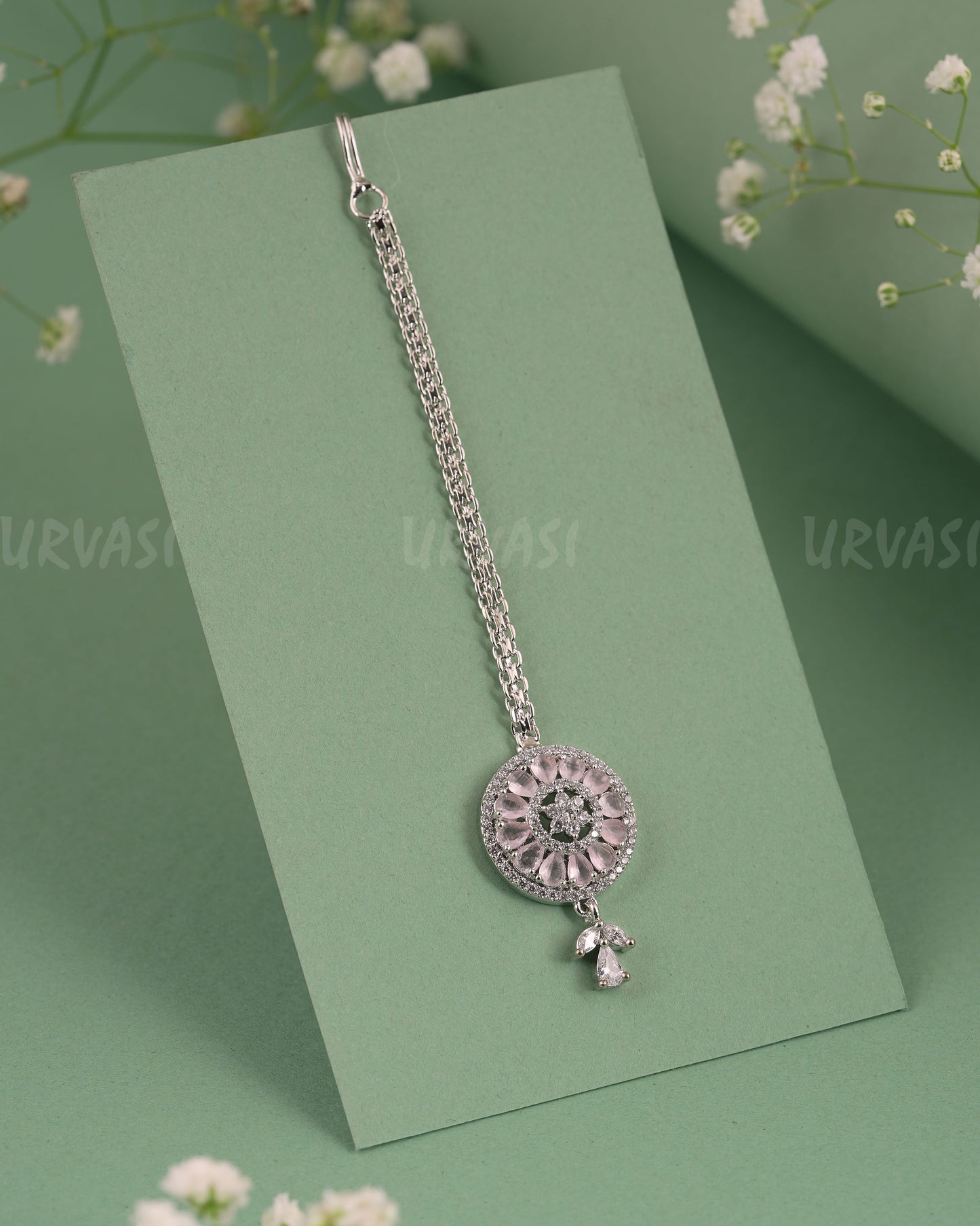 Rhodium-Polish Floral AD Stone Chutty CH 132