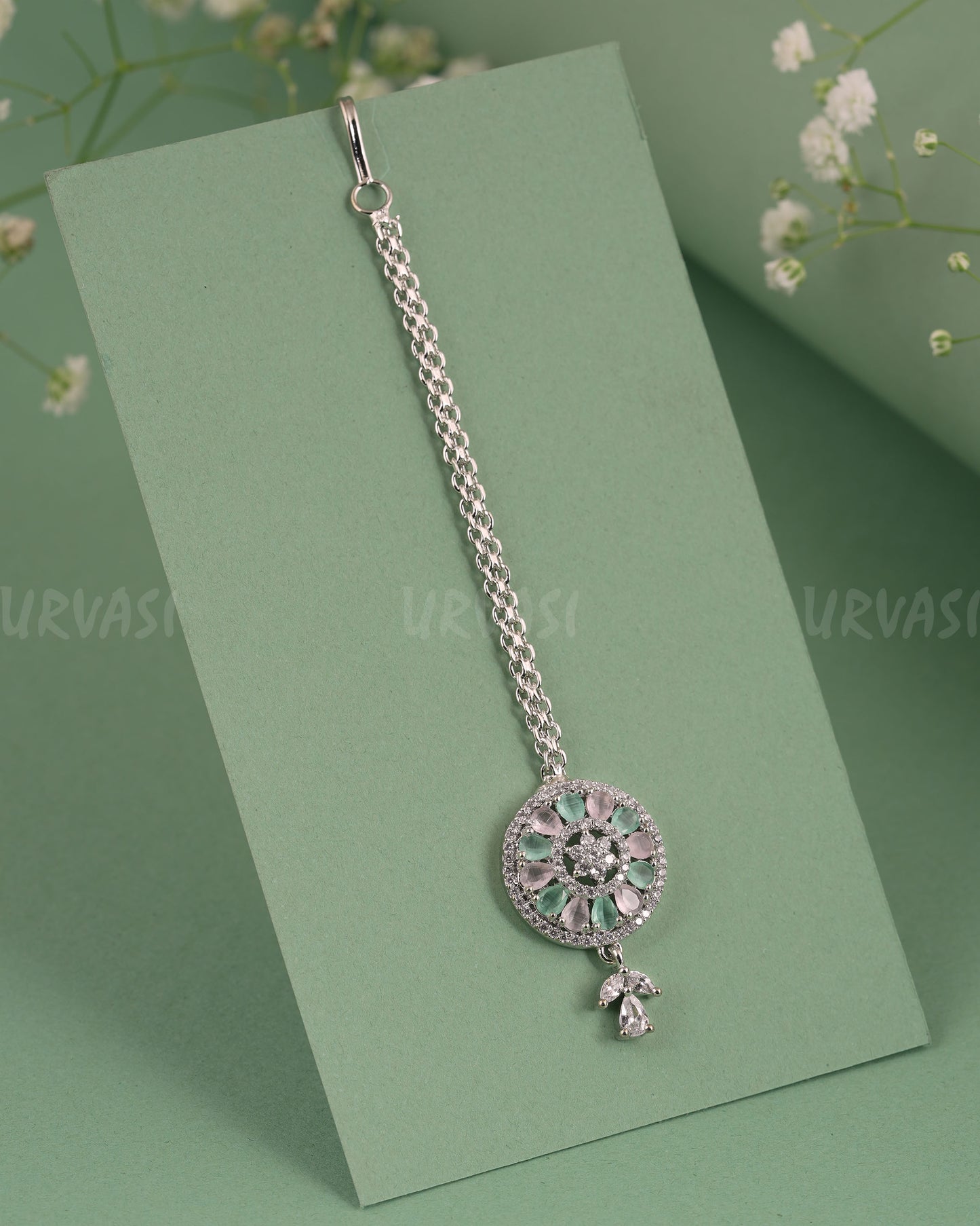 Rhodium-Polish Floral AD Stone Chutty CH 132