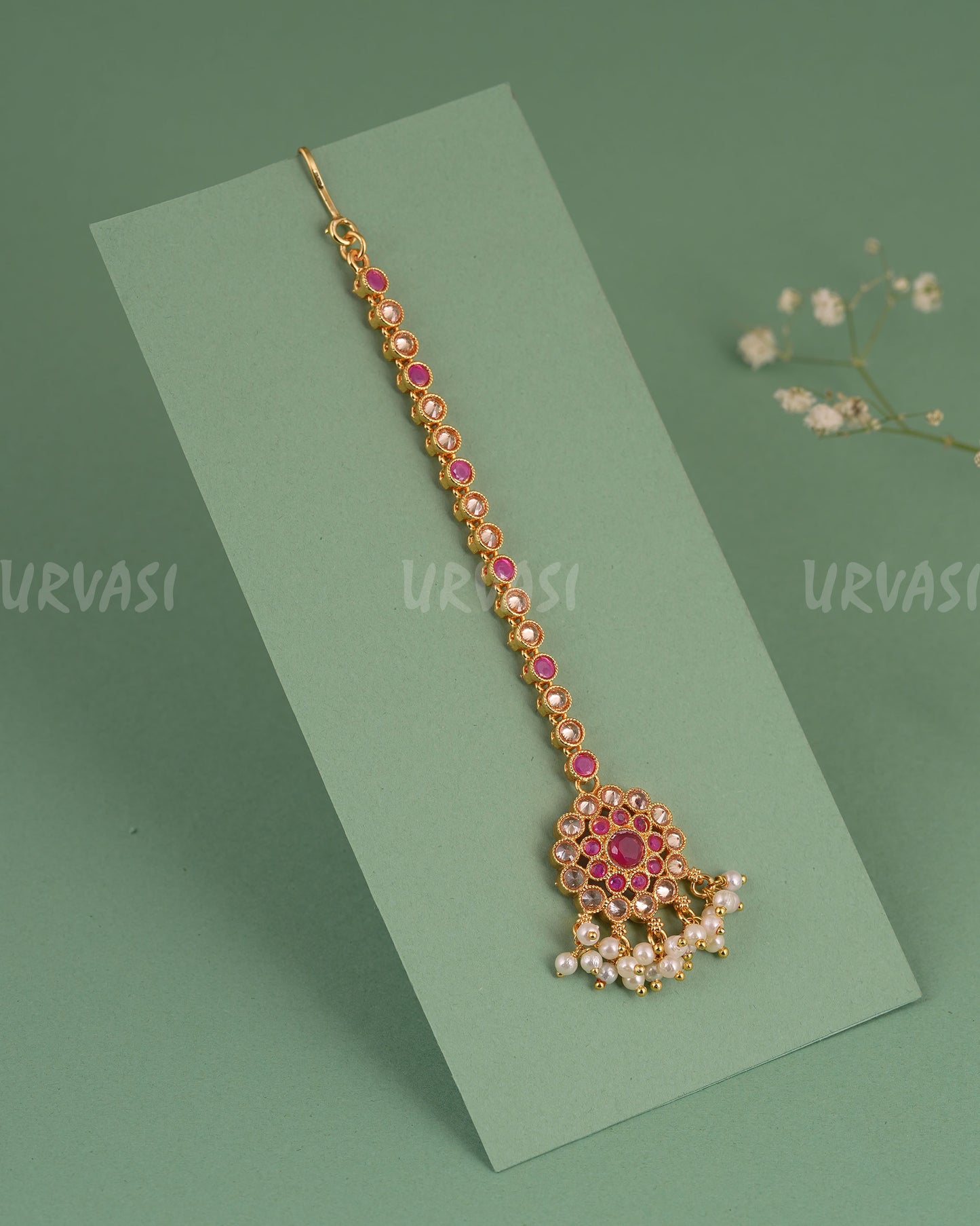 Gold-Toned Floral Designed Pearls Hanging Chutty CH 144