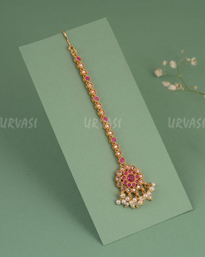 Gold-Toned Floral Designed Pearls Hanging Chutty CH 144