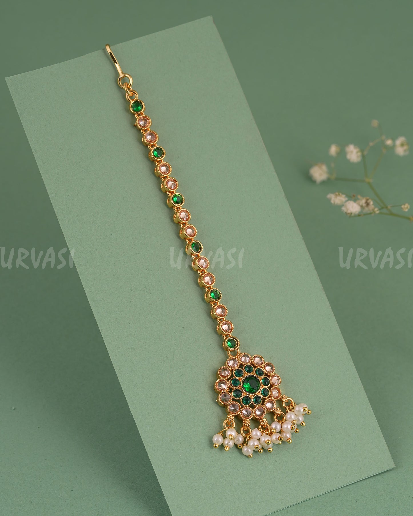 Gold-Toned Floral Designed Pearls Hanging Chutty CH 144