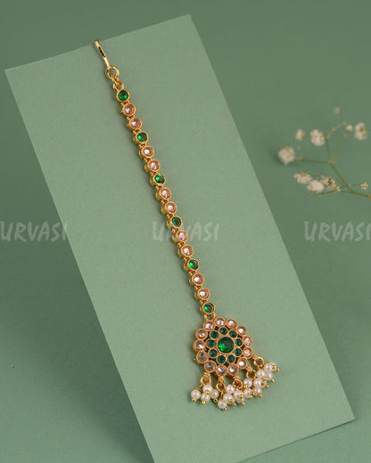 Gold-Toned Floral Designed Pearls Hanging Chutty CH 144