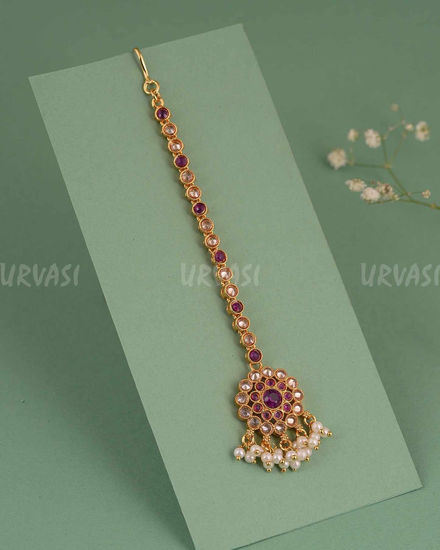 Gold-Toned Floral Designed Pearls Hanging Chutty CH 144