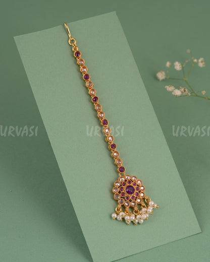 Gold-Toned Floral Designed Pearls Hanging Chutty CH 144