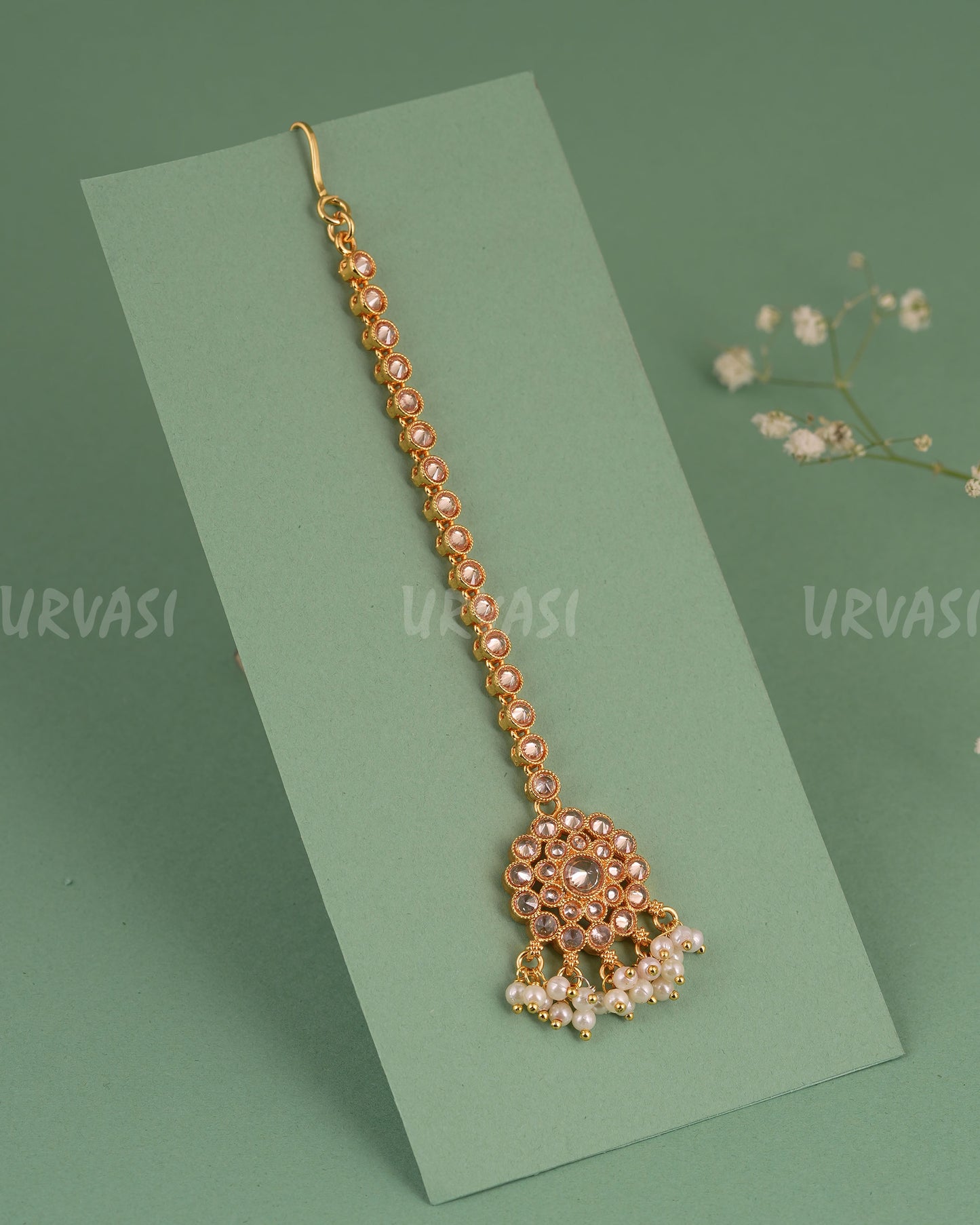 Gold-Toned Floral Designed Pearls Hanging Chutty CH 144