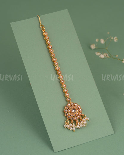 Gold-Toned Floral Designed Pearls Hanging Chutty CH 144