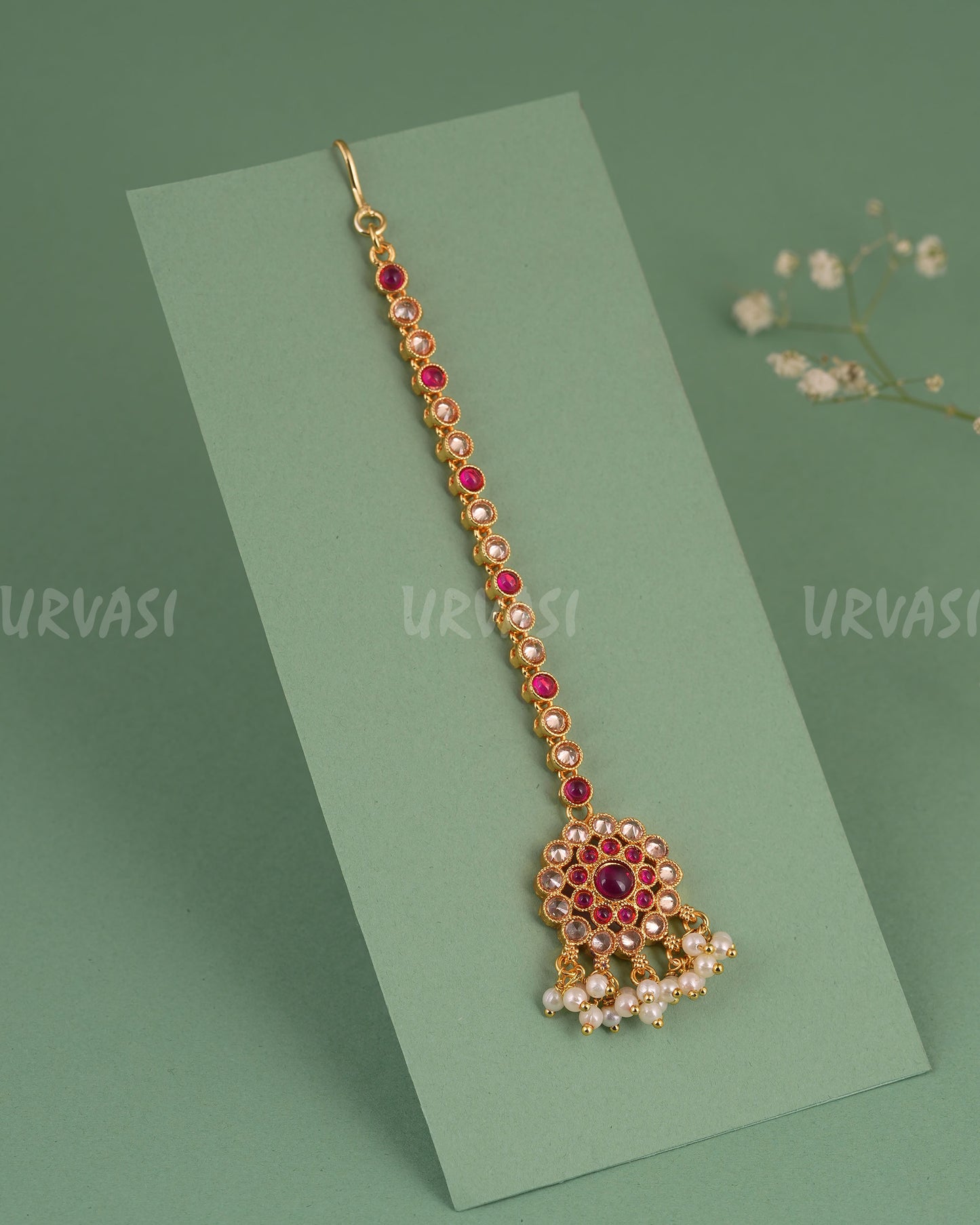 Gold-Toned Floral Designed Pearls Hanging Chutty CH 144