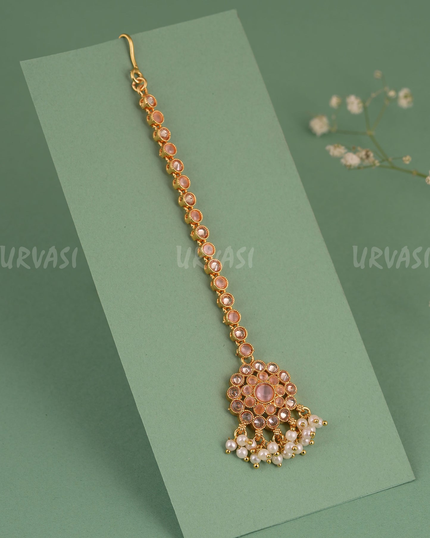 Gold-Toned Floral Designed Pearls Hanging Chutty CH 144