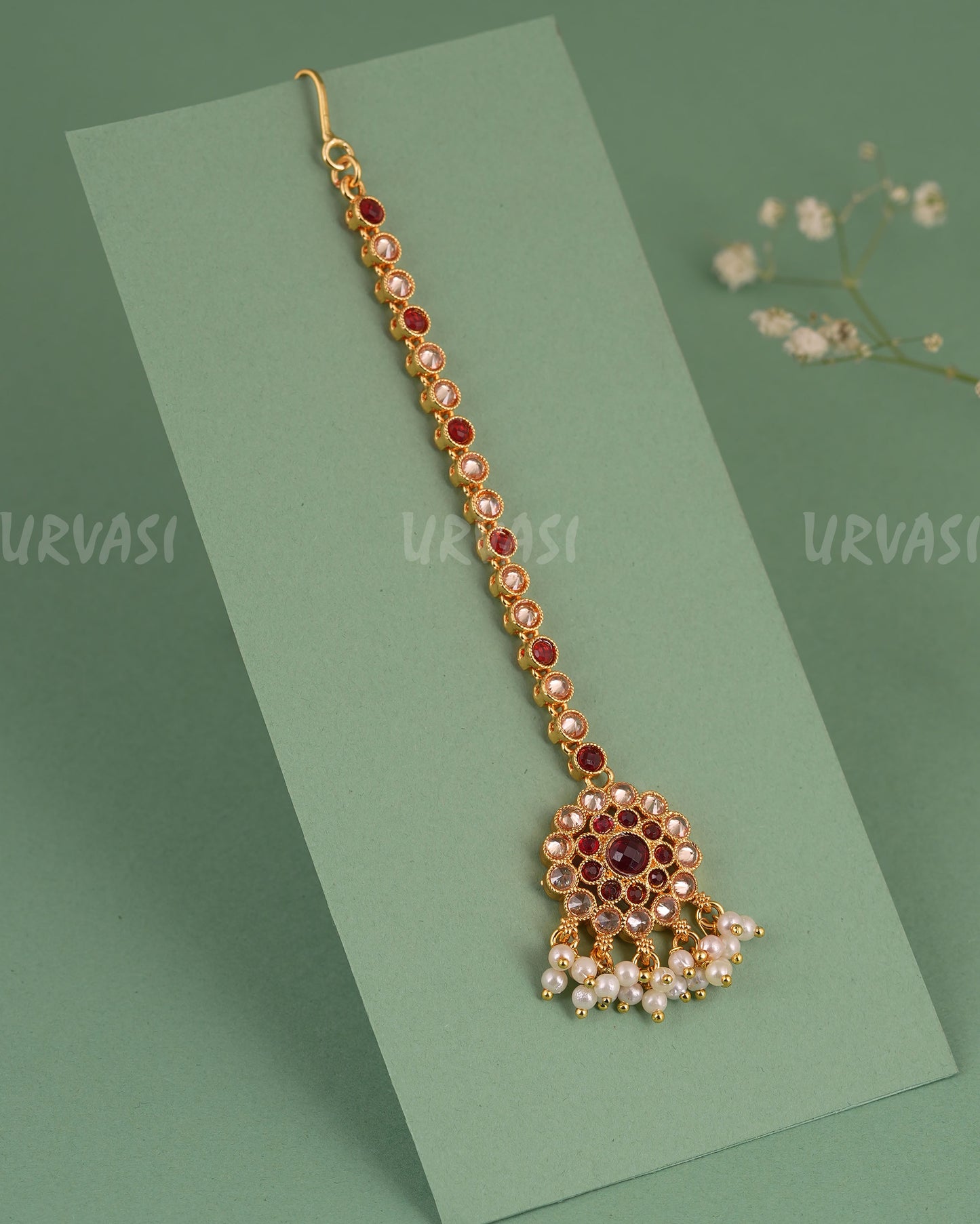 Gold-Toned Floral Designed Pearls Hanging Chutty CH 144