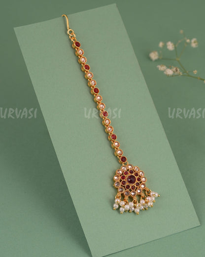 Gold-Toned Floral Designed Pearls Hanging Chutty CH 144