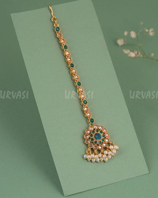 Gold-Toned Floral Designed Pearls Hanging Chutty CH 144