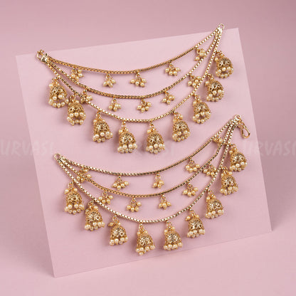 Gold-Toned Jhumka Pearl  Ear Chain EC 18