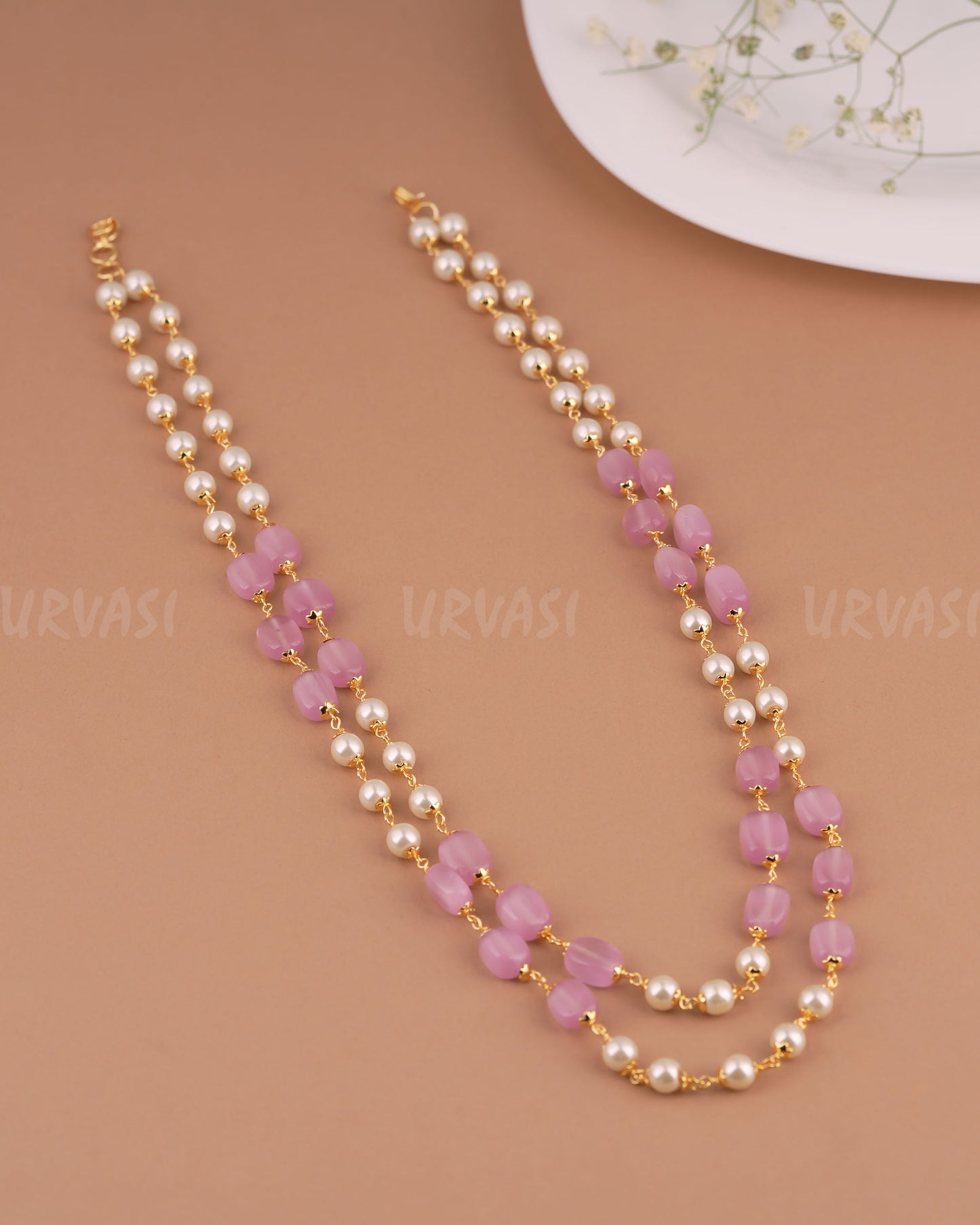 Gold-Toned Two-Layer Pearl Beaded Mala Ma 127