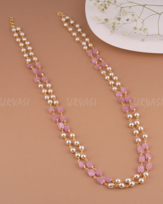 Gold-Toned Two-Layer Pearl Long Mala Ma 129
