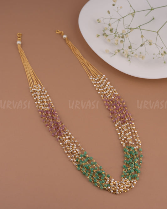 Gold-Toned Multi 8 Layered Pastel Beaded Long Mala Ma 117