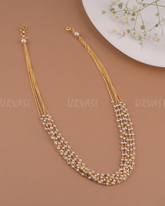 Gold-Toned Beaded Pearl Mala Ma 116