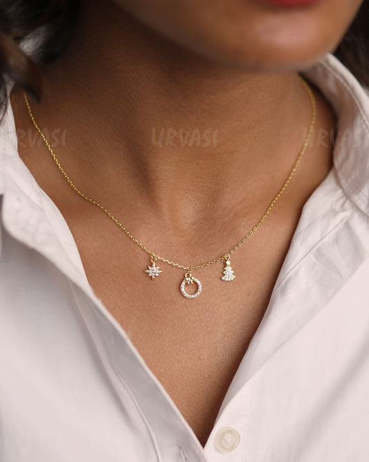 Gold-Toned Holiday-Themed Pendant Stainless Steel Simple Chain SC 107