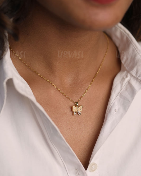 Gold-Toned Butter-Fly Pendant Simple Chain SC 109