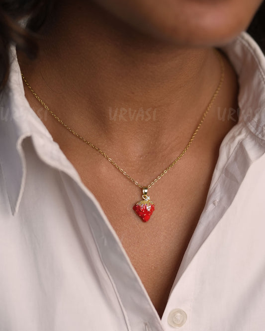 Gold-Toned Strawberry-Pendant Simple Chain SC 110