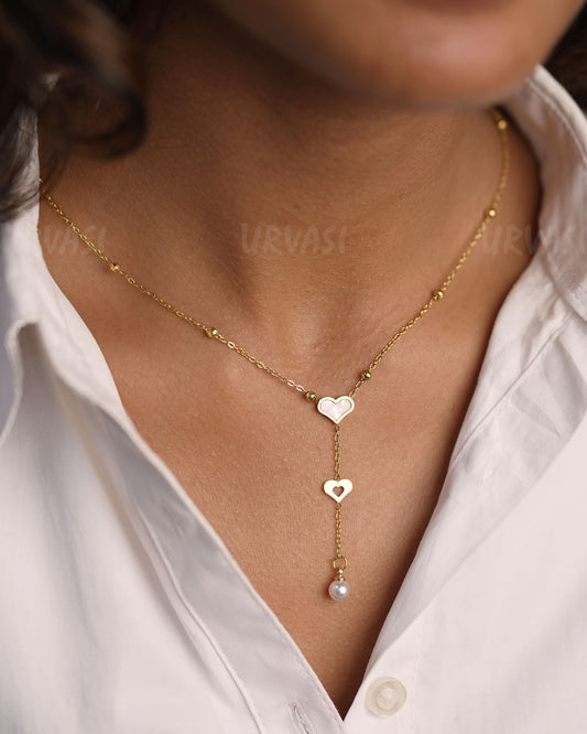 Gold-Toned Heart-Shaped Hanging Simple Chain SC 111