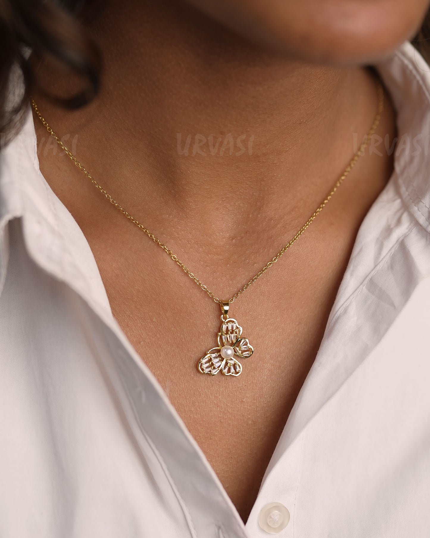Gold-Toned Butterfly Pendant Simple Chain SC 114