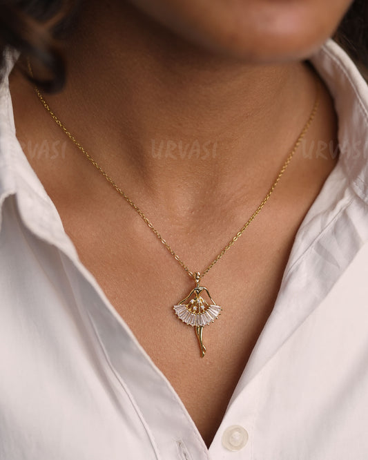 Gold-Toned Ballerina-Inspired Pendant Simple Chain SC 180