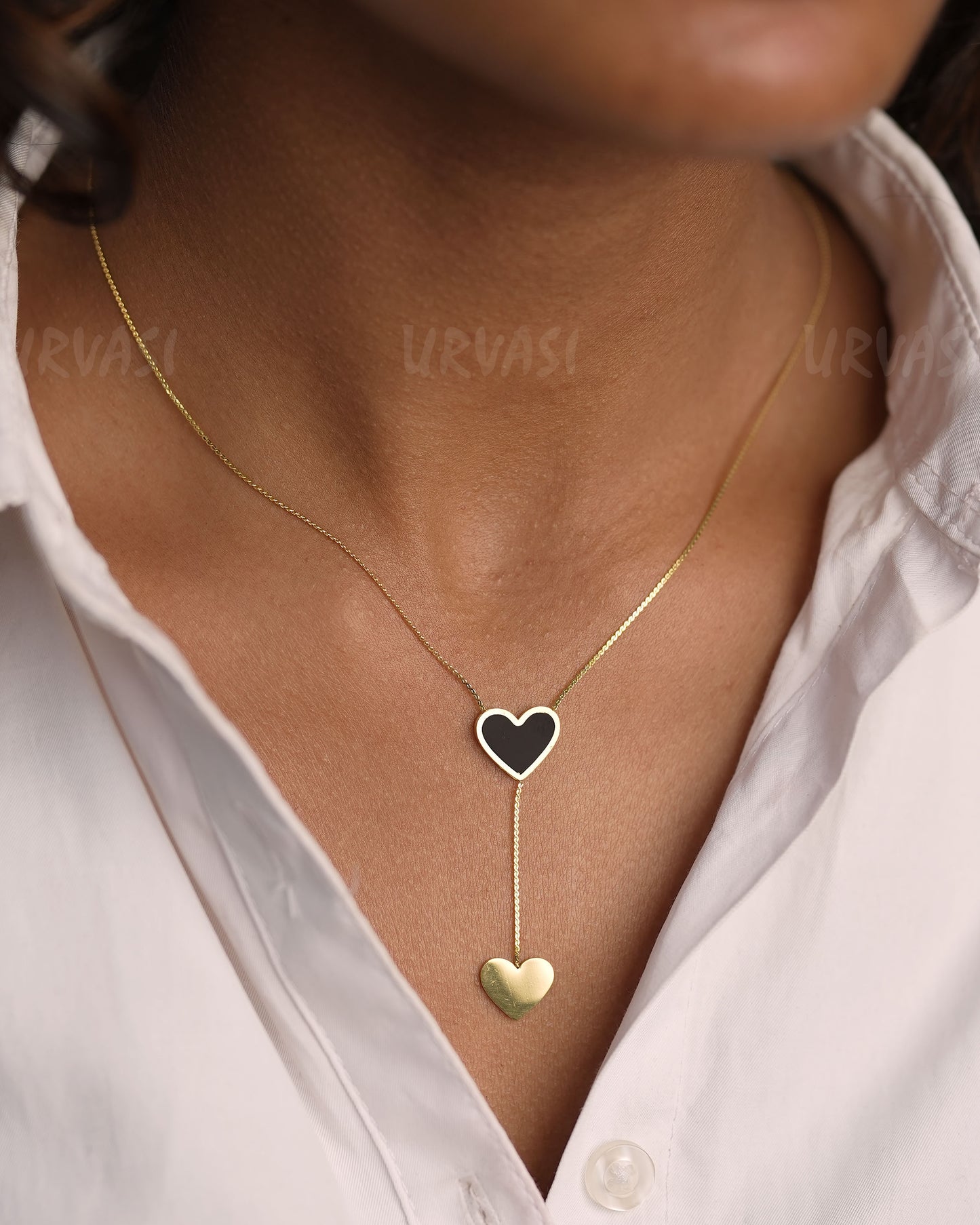 Gold-Polish Double Heart Pendant Simple Chain SC 124