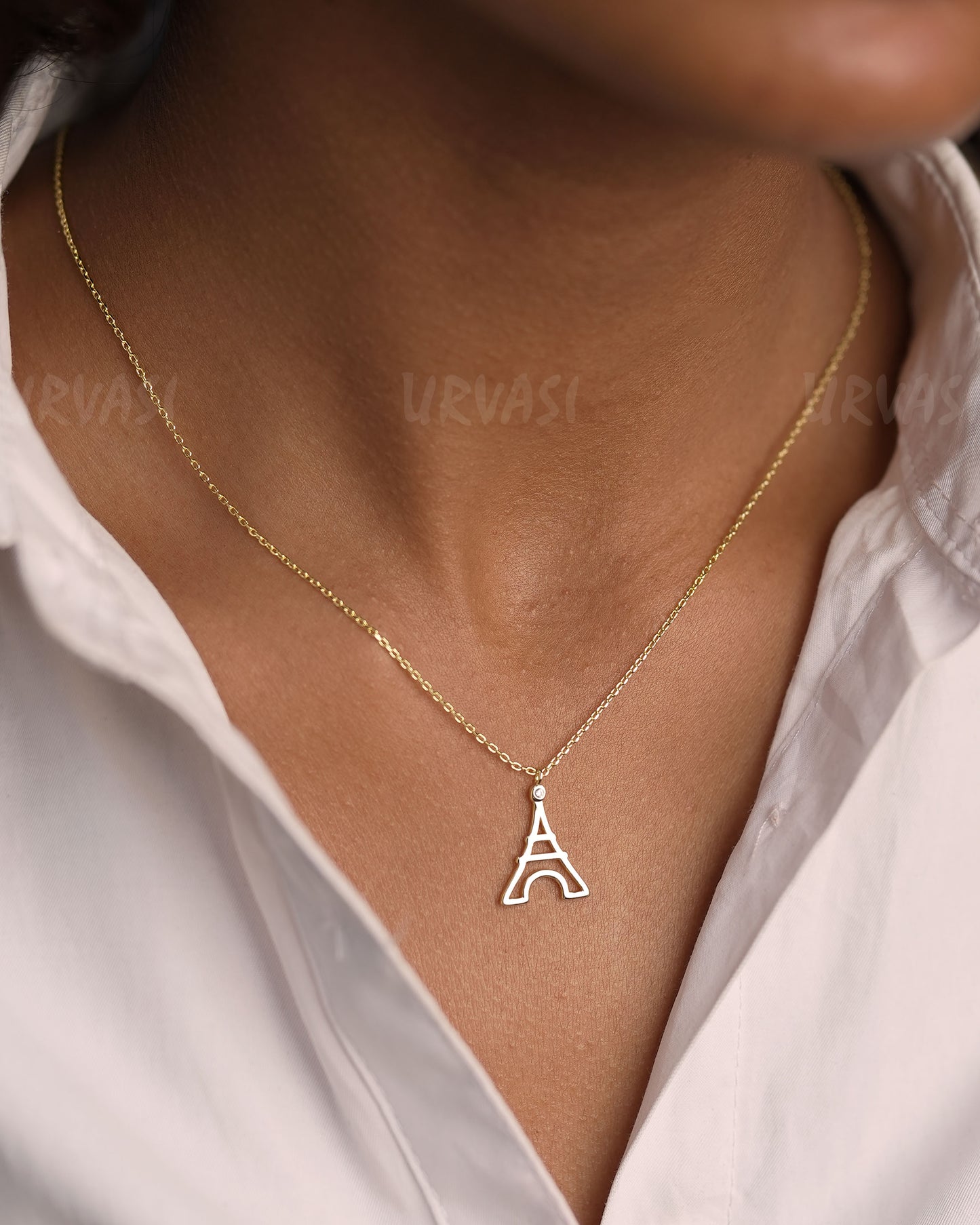 Gold-Toned Eiffel Tower Pendant Simple Chain SC 130