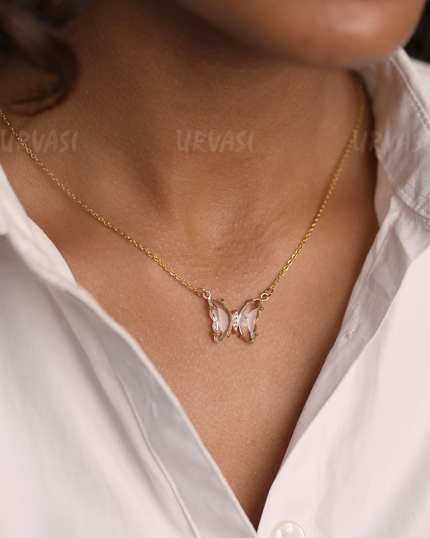 Gold-Toned Butterfly-Shaped Pendant Simple Chain SC 138