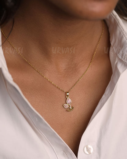 Gold-Toned Leaf-Designed Floral Simple Chain SC 146