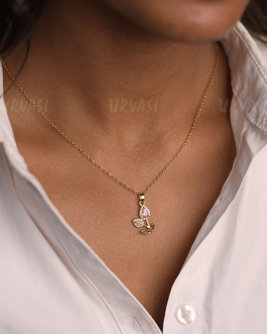 Gold-Toned Leaf-Designed Floral Simple Chain SC 146