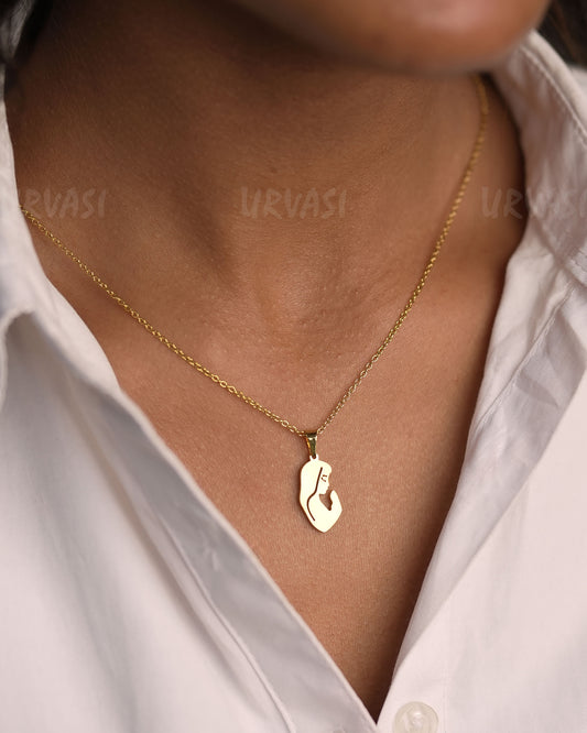 Gold-Toned Silhouette of Mother with Child Pendant Simple Chain SC 148