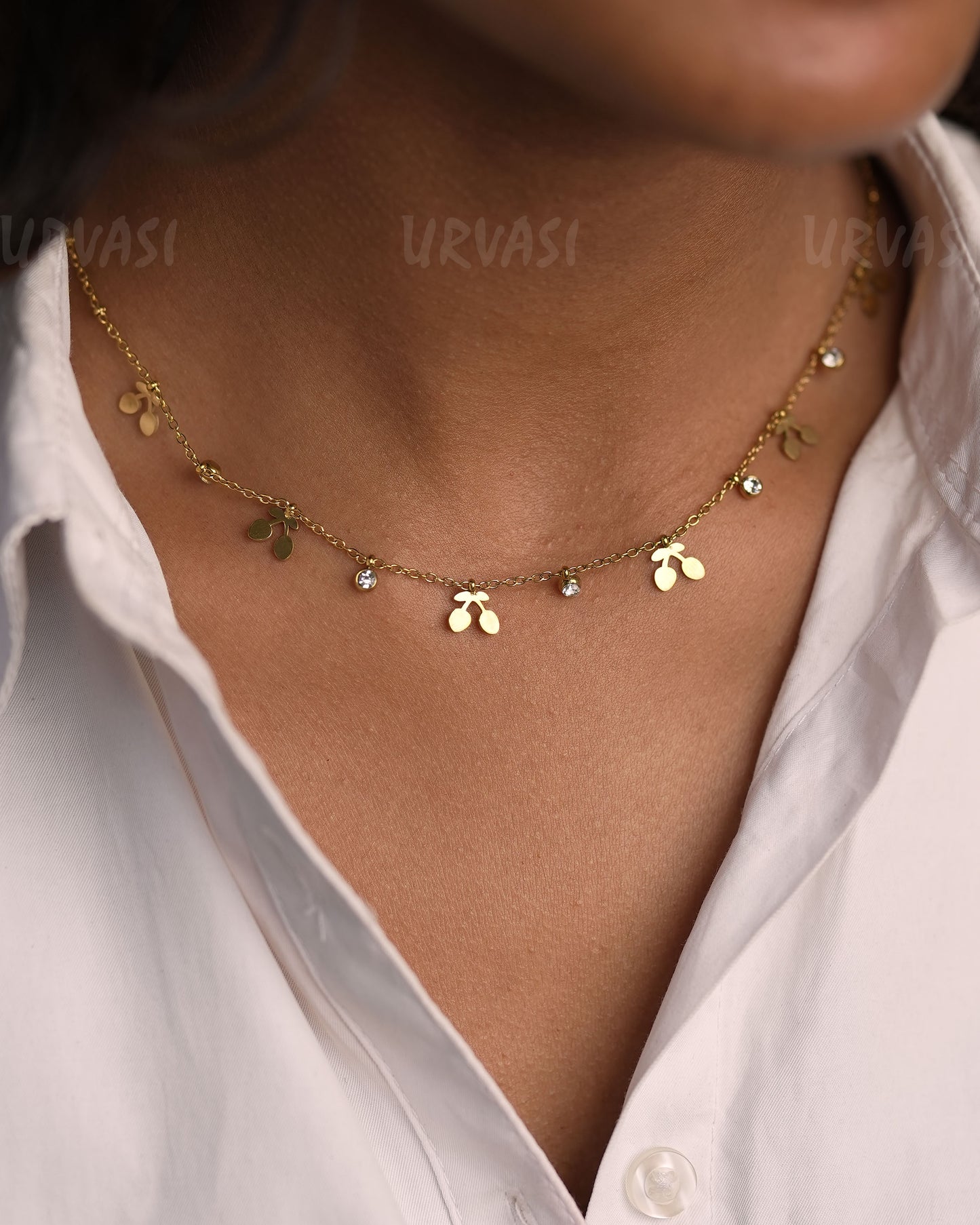 Gold-Toned Cherry-Drop Stone Simple Chain SC 153