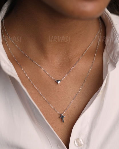 Stainless-Steel Two-Layer Cross and heart Designed Simple Chain SC 156