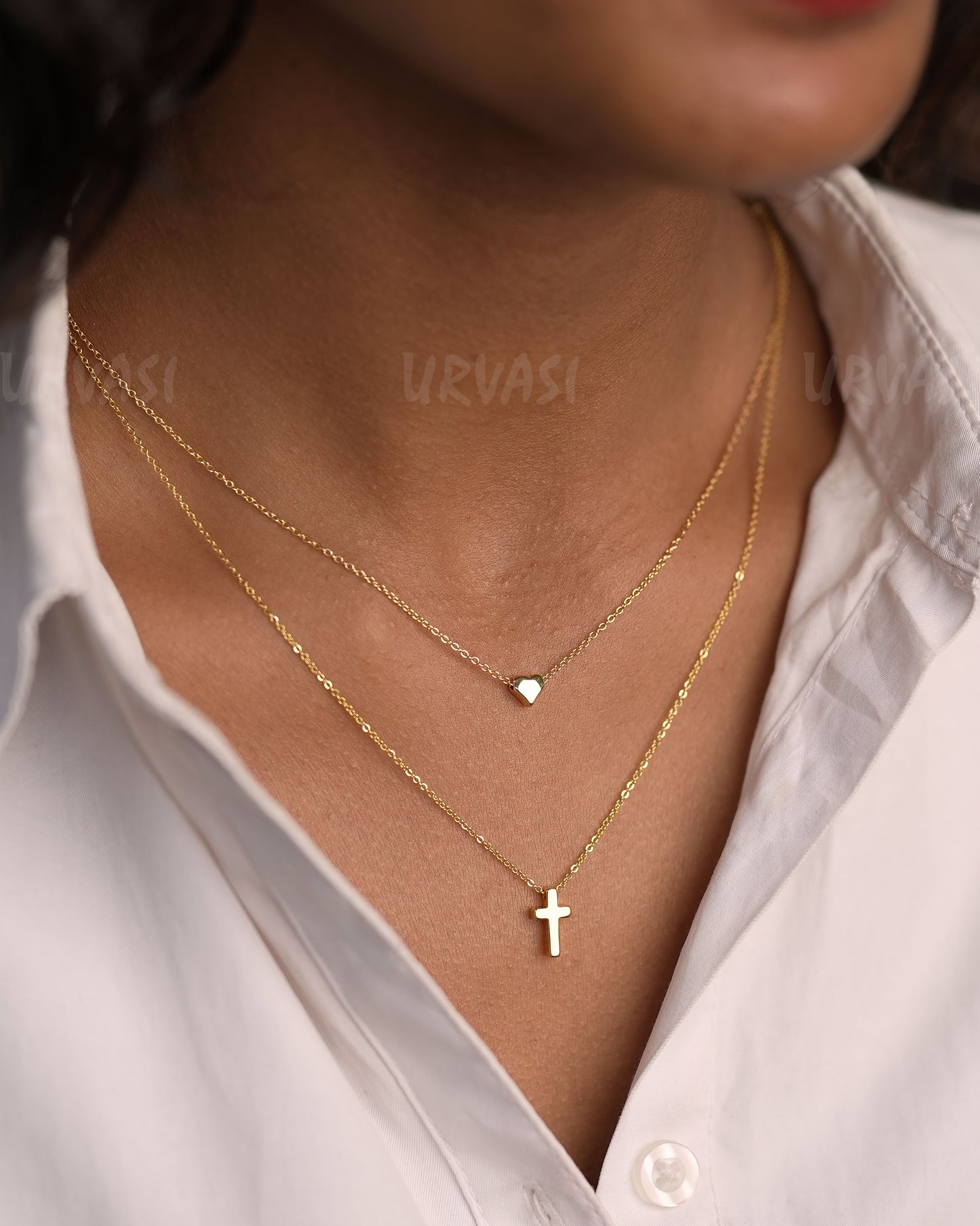 Stainless-Steel Two-Layer Cross and heart Designed Simple Chain SC 156