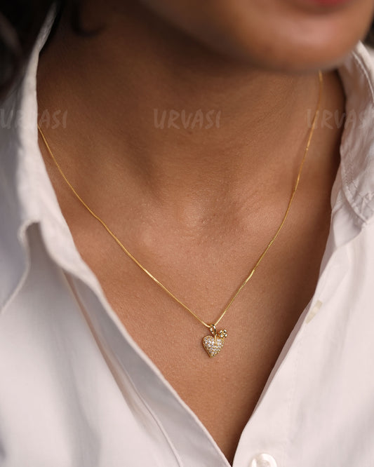 Gold-Toned Heart-Shaped Pendant Simple Chain SC 163