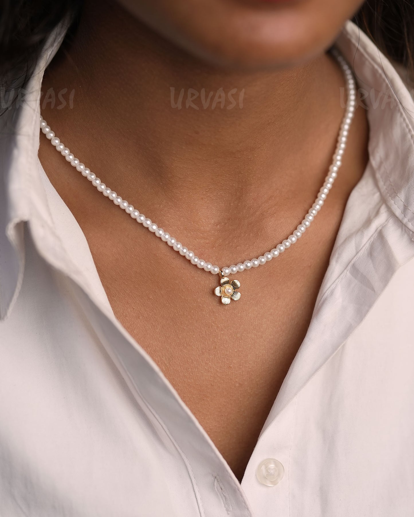 Pearl Beaded Floral Pendant Simple Chain SC 174