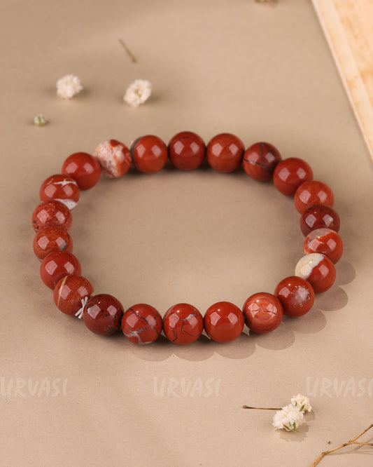 Hand-Made Natural Red Jasper Bead Bracelet BR 127
