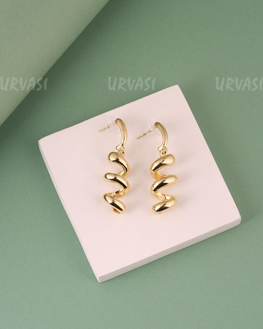 Glossy-Gold Spiral Twister Earrings  ER 233