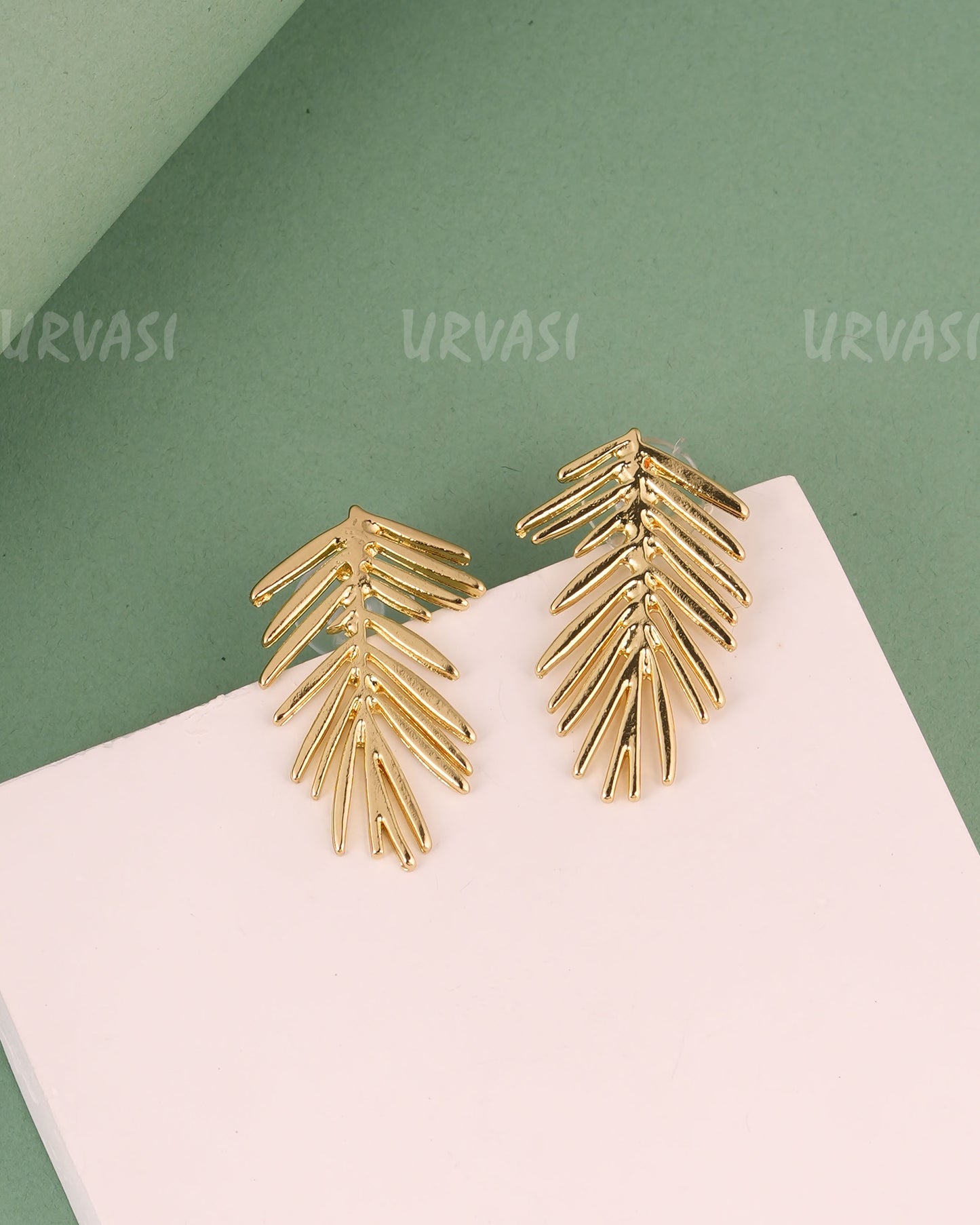 Glossy Gold Palm Leaf Earrings  ER 137