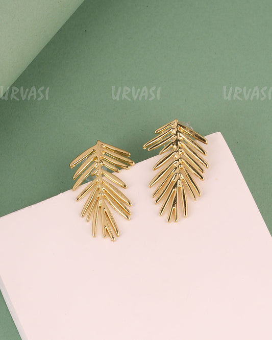 Glossy Gold Palm Leaf Earrings  ER 137