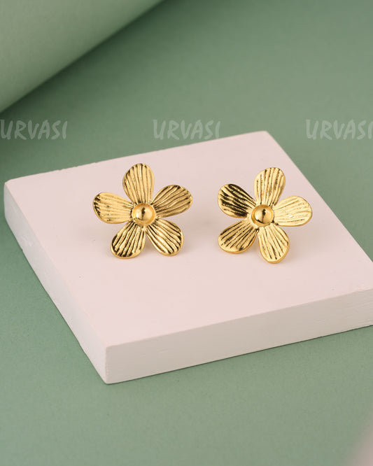 Glossy Gold Floral Statement Earrings ER 301