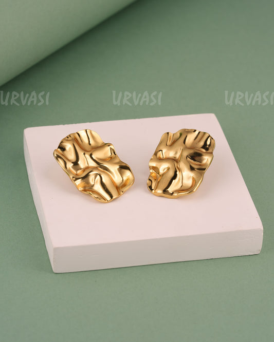 Glossy Gold Molten Stud Earrings ER 140