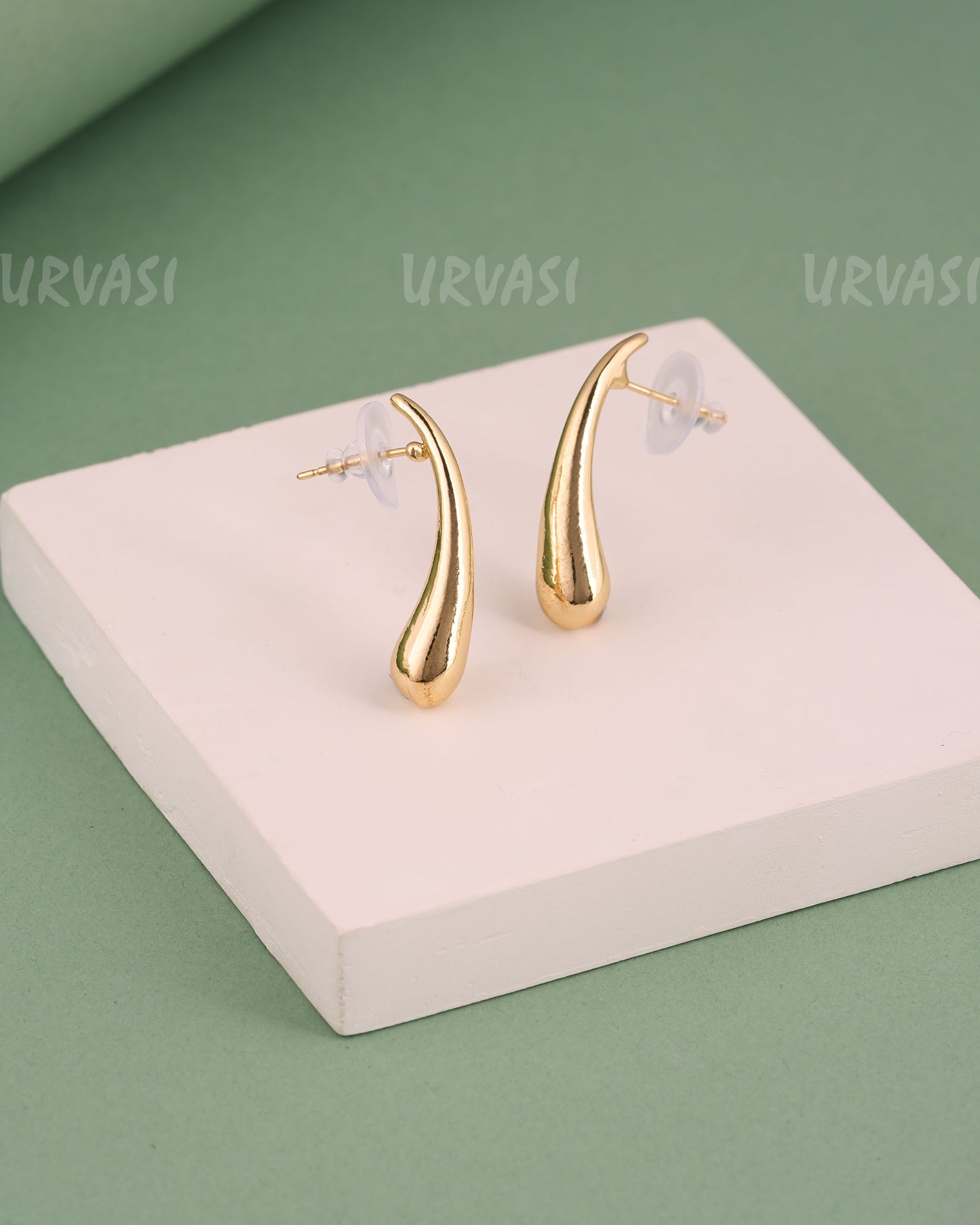 Glossy-Gold Water Droplet Minimalist Earrings ER 437