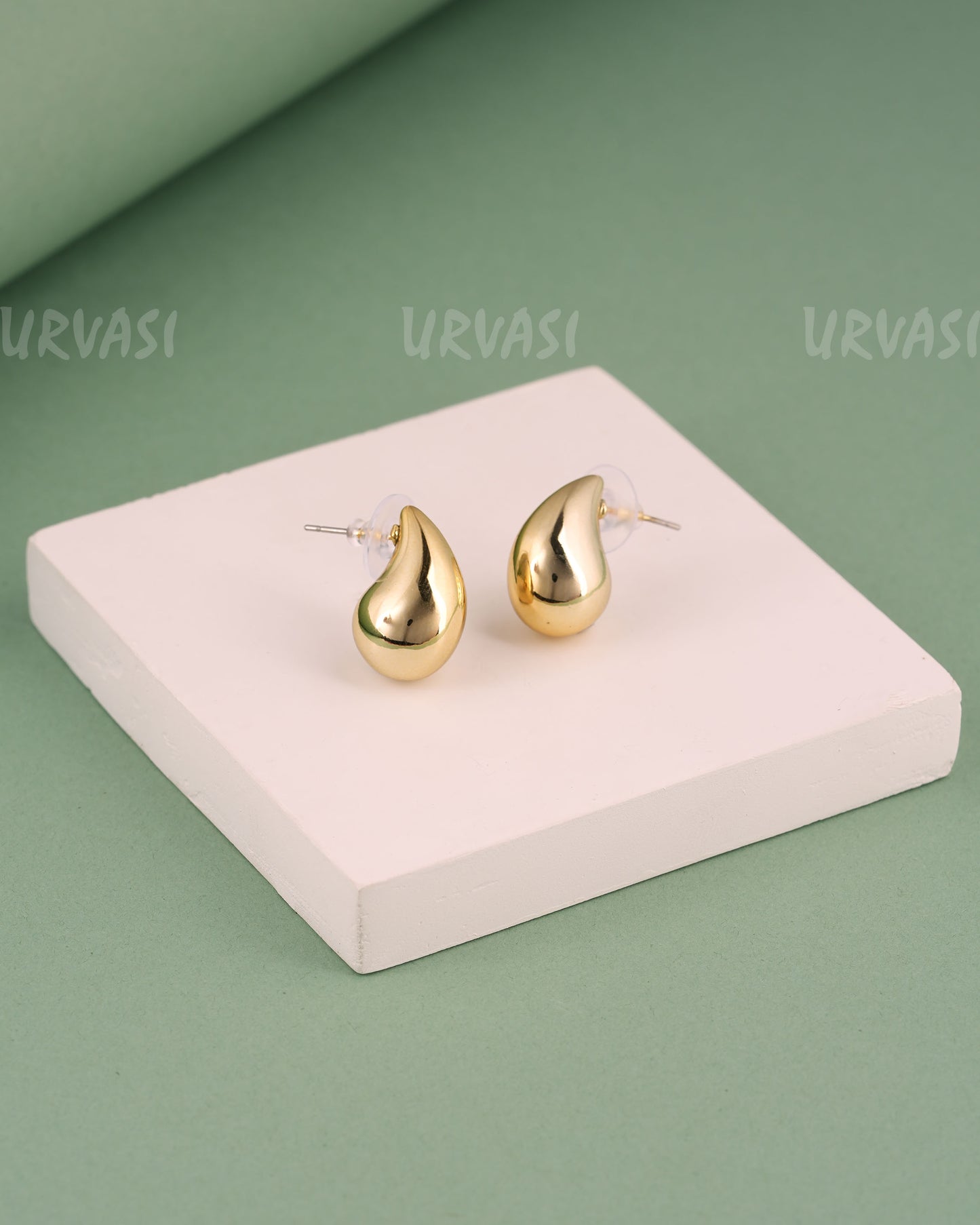 Glossy Gold Tear-Drop Statement  Earrings ER 494