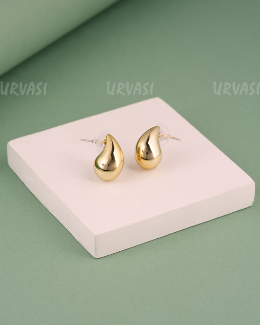 Glossy Gold Tear-Drop Statement  Earrings ER 494
