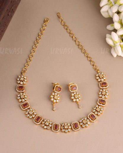 Gold-Toned Floral Stone-Studded Necklace 1472