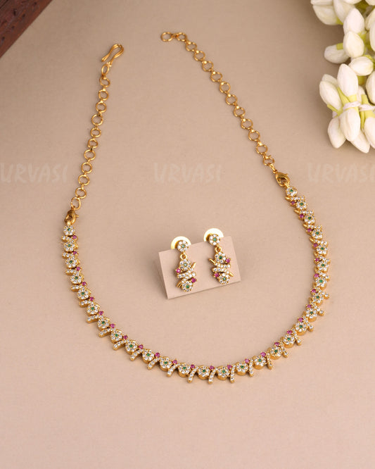 Gold-Toned Stone-Studded AD Necklace 1469